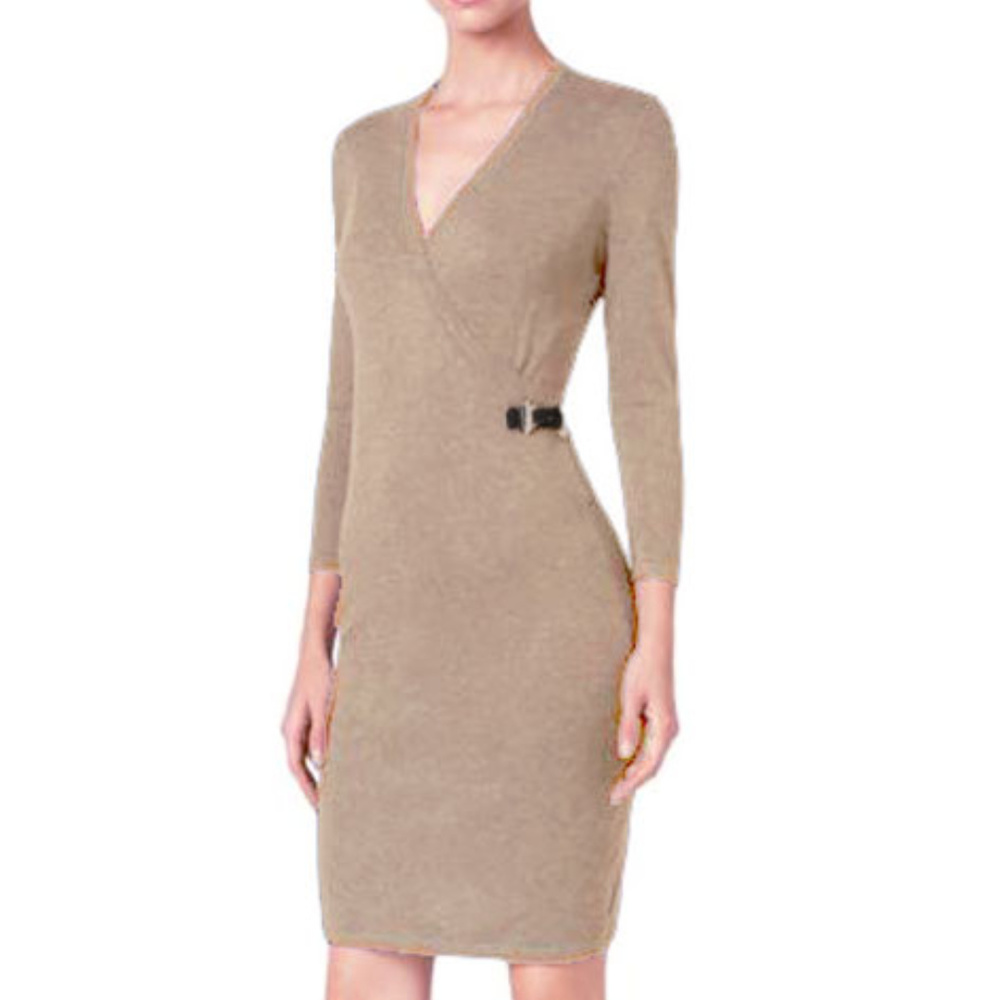 Calvin Klein Faux Wrap V-Neck Buckle Sweaterdress